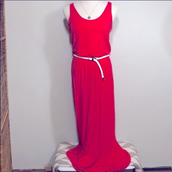 TART-Coral Red Silky Sleeveless/Backless Boho Maxi Dress Size Medium - Picture 2 of 7